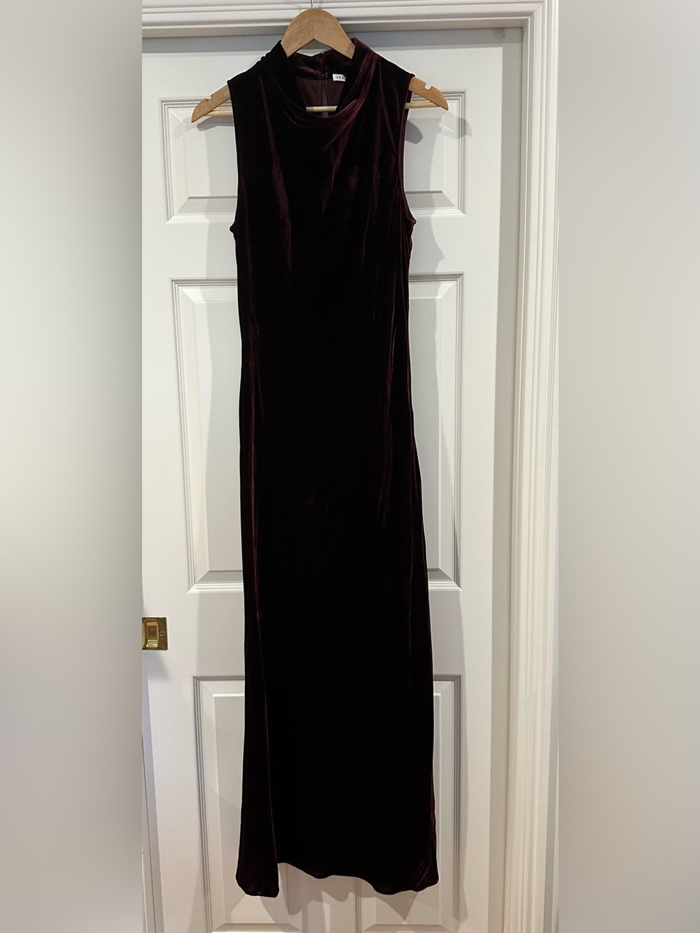 Sleeveless Veronica Beard Velvet Maxi Dress in Deep Burgundy
